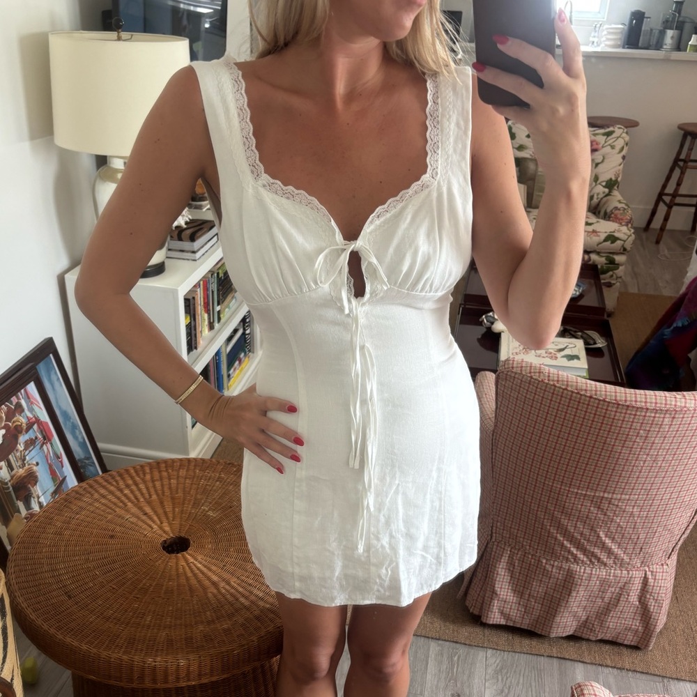 Reformation Ivory Linen Tie-Front Slip Dress